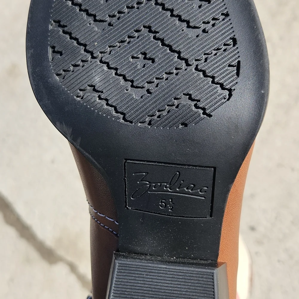 Zodiac Dawson Western Tall Boots - Brown/Cream Leather - Size 5.5M- NEW - Picture 6 of 16